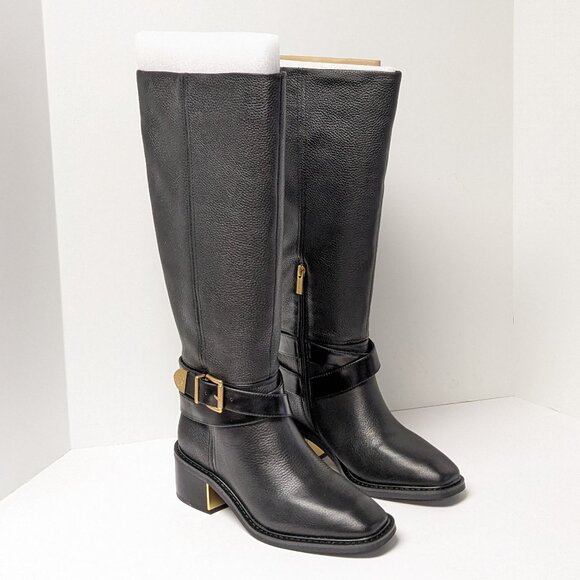Vince Camuto Gini Knee High Boots, Black Leather, Women's 9.5 Wide (XW-Calf)
